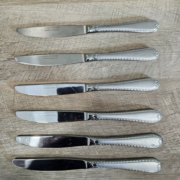 Set 6 Hampton Silversmiths Korea 247 Stainless Steel Dinner Knives Flatware - Picture 1 of 8